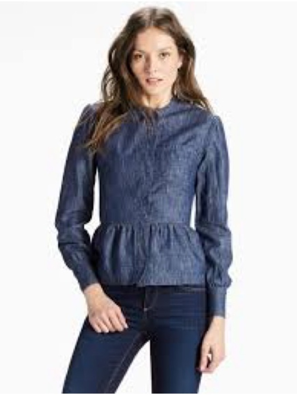 Lucky Brand Chambray Peplum Snap Top Blouse Western Denim Jean Shirt Retro